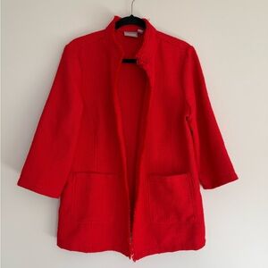 Chico's Vibrant Red Raw Edge Tweed Jacket Duster Cardigan Size 2 (Large 12-14)